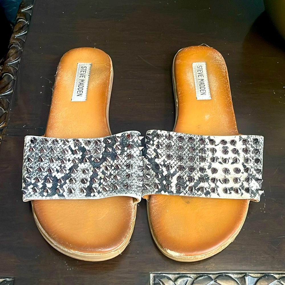 Steve Madden, animal print with chrome colored studs size 8